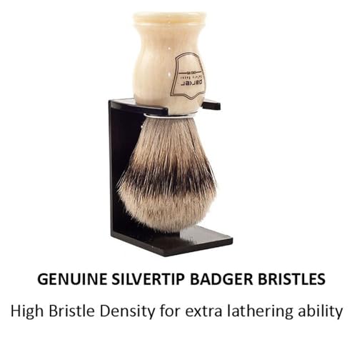 Parker Silvertip Badger Shaving Brush-Faux Ivory Resin Handle & Stand | 22mm Soft Knot for Rich Lather | Handcrafted Grooming Tool for Shave Soaps or Creams | Luxury Wet Shaving Brush | Iconic Brand