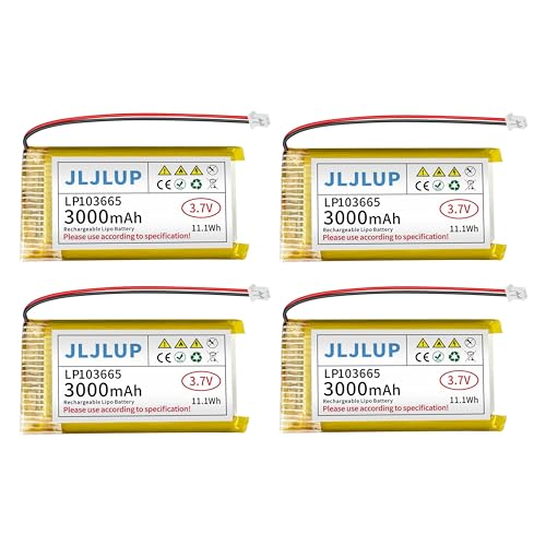 JLJLUP 4pcs 3.7V 3000mAh Lithium Polymer Rechargeable