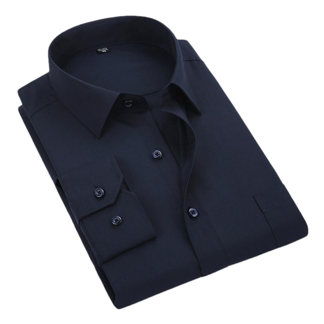 Camicia da uomo in tinta unita nera bianca da lavoro casual a maniche lunghe con risvolto camicia con bottoni