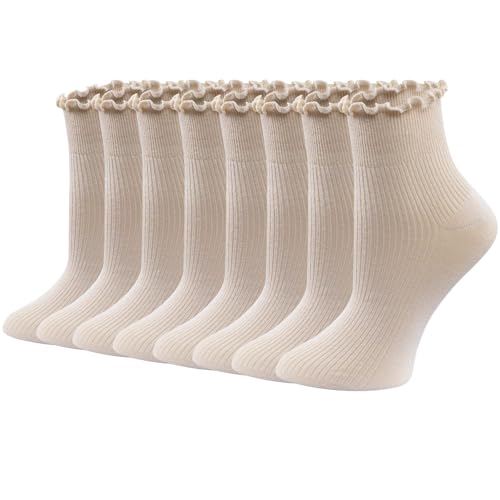 Image of 8 Pairs Cute Ruffle Frilly Ankle Socks Women, Lace Lettuce Socks