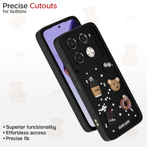 Image of Outlouders Back Cover for Infinix Note 40 Pro 5G | 3D Cartoon Bear Cute Fun Silicone Full Body Protection Bumper Case (Black)