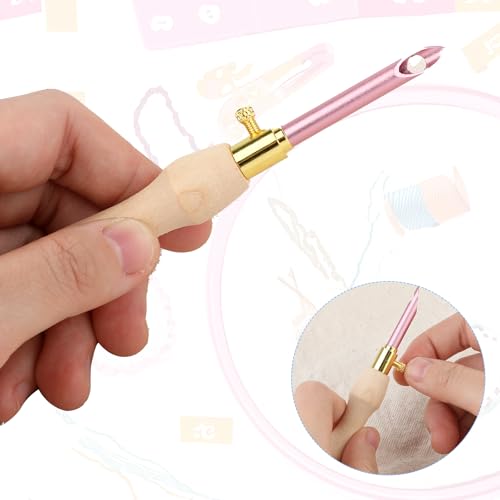 Image of 10 Pcs Punch Needle Kit Adjustable Punch Needle Tool Punch Stitching Kit Punch Needle with Wooden Handles Stitch Embroidery Needle Set Punch Needle Kits for Adults Beginner