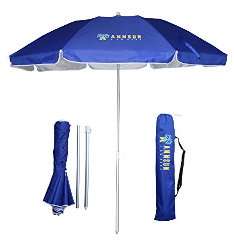 AMMSUN 6.5ft Two Folded Patio Beach Umbrella for Sun and Outdoor,with Metal tilt