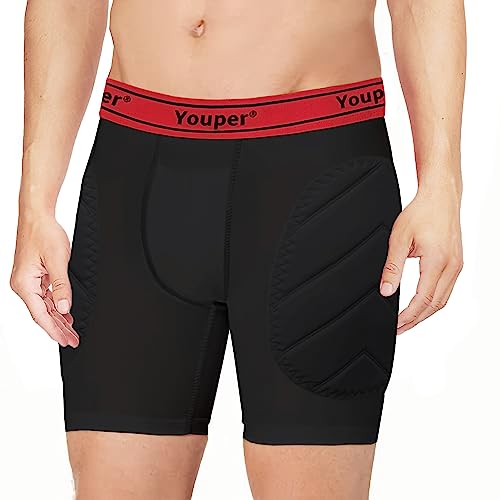 Youper Boys Youth Padded Sliding Shorts With Soft Protective Athletic Cup For Baseball, Football, Lacrosse (Black Red, Small) #TOP2