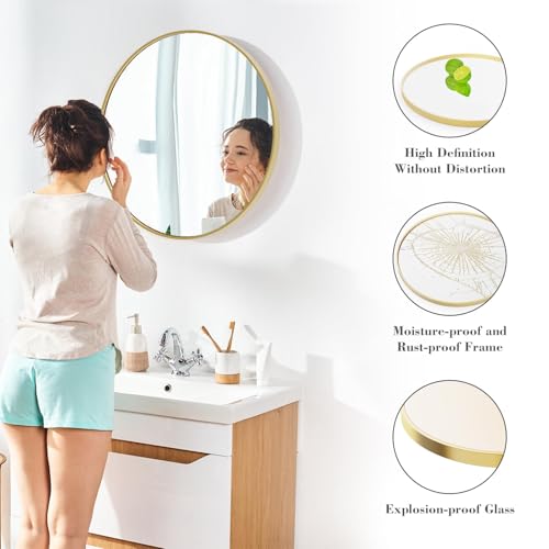 Image of NEWBULIG Round Wall Mirror, 36 Inch Bathroom Mirrors for Over Sink, Wall Vanity Circle Mirror with Matte Metal Framed, Decor for Bathroom, Entryway, Bedroom, Gold