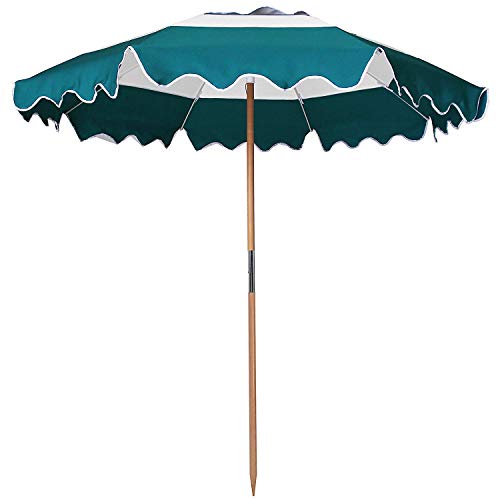 AMMSUN 7.5ft Fiberglass Ribs Commercial Grade Patio Beach Umbrella with Air- Vent Ash Wood Pole & Carry Bag Teal/White