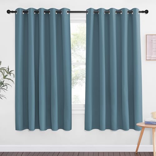 NICETOWN 66 Inch Long Blackout Curtains for Bedroom Living Room, Thermal Insulated Room Darkening Curtains, Light Blocking Blackout Drapes for Bedroom, 66" W x 66" L, 1 Panel, Smoky Blue