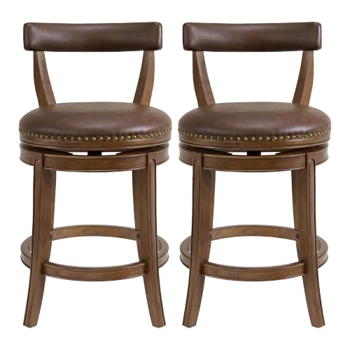 Image of ROME + OAK Ruxban 26 inch Swivel Counter Stool, Walnut, Saddle Brown, Set of 2