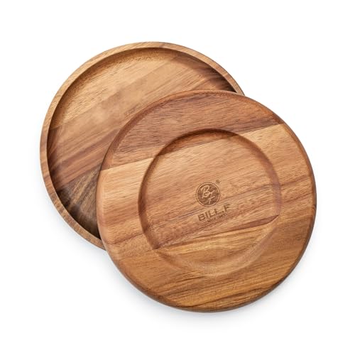 Image of BF BILL.F SINCE 1983 Wooden Plates Round Dinner Plates 8 Inch Acacia Wood Serving Tray Wooden Serving Platters for Home Decor, Food, Vegetables, Fruit, Charcuterie, Appetizer Serving Tray (Set of 4)