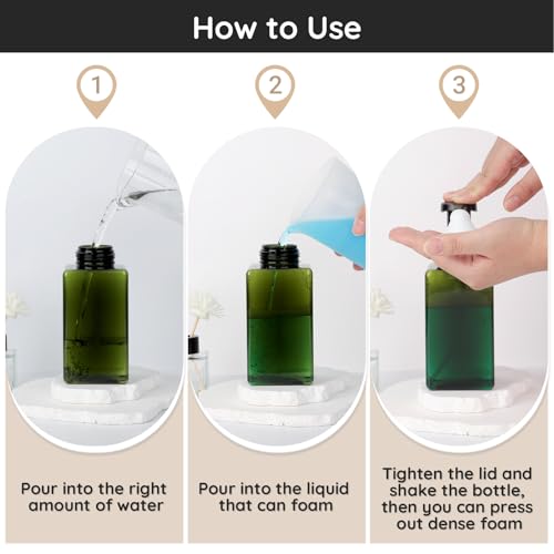 Image of Segbeauty 15.2oz Refillable Green Foaming Soap Dispenser for Bathroom with Labels, 2pcs Empty Foam Pump Bottle for Shampoo Face Wash Container, 450ml Plastic Square Liquid Hand Soap Dispensers Kitchen