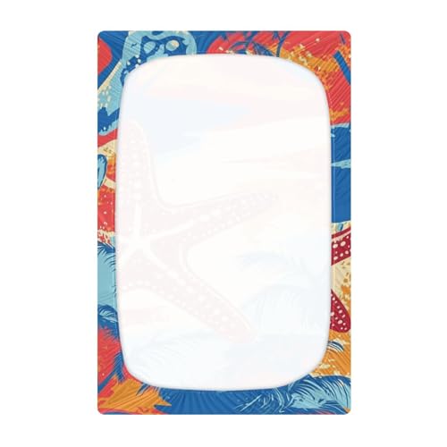 Image of Crib Sheet Breathable Soft Crib Mattress Sheet for Baby Toddler Boys Girls Fitted Crib Sheet Fit Standard Crib Mattress 52 x 28 Inch Bright Summer Beach Starfish