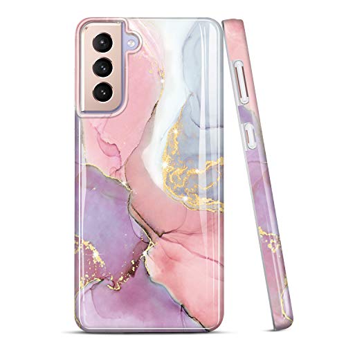 JIAXIUFEN Coque Galaxy S21 Plus Coque TPU Gel Housse Etui Protection Ultra Fine Mince Léger Case Souple Coque pour Samsung Galaxy S21+/S21 Plus 5G 6.7 Pouce - Marbre Design Pink Purple Cover