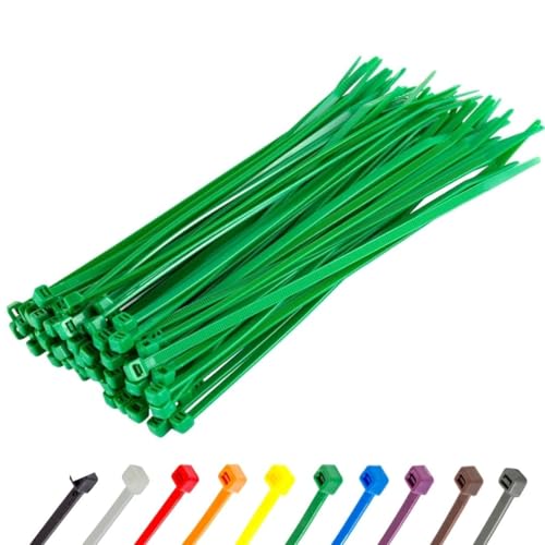 Image of GTSE 8 inch Green Zip Ties, 100 Pack, 50lb Strength, UV Resistant Strong Nylon Cable Ties, Self-Locking 8 Inch Tie Wraps
