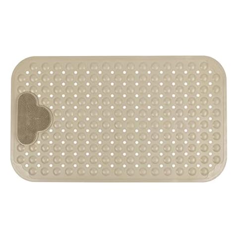 Qidordour Bath Tub Mat Shower Mat Non Slip Bathtub Mats with Suction Cups, Drain Holes, Anti Mould Pebble Rubber Bath Mat for Tub Beige Plastic Bathroom Shower Mats 70 X 40.5 cm Machine Washable Cover