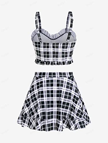 Rosegal Plus Size Ruffles Flounce Padded Plaid Three Piece Skirt Tankini Swimsuit4