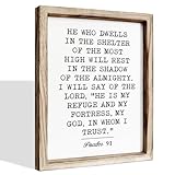 Bible Verse Sign He Who Dwells in the Shelter - Psalm 91, Bible Scripture Wall Decor, Christian Bible Wood Framed Wall Art Home Room Office Church Decor, Motivational Poem Signs, Poetry Gif