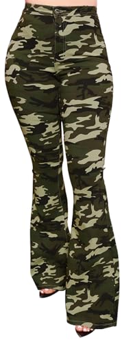 Camouflag Bell Bottom Jeans for Women Butterfly Vintage High Waisted Skinny Flared Jeans Wide Leg Raw Hem Denim Pants_XXX-Large