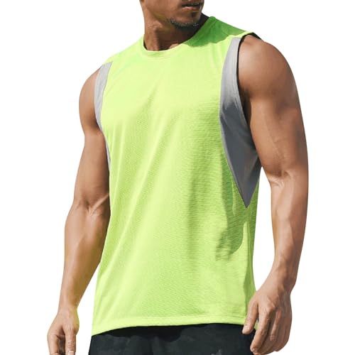 Generisch Color sólido combinación color rápido secado chaleco hombres relajado transpirable ocio fitness sin mangas chaleco de correr X tanque, verde, M