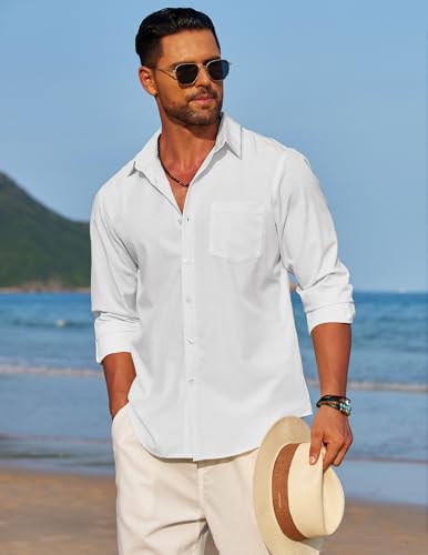 COOFANDY Men's Linen Long Sleeve Shirts Casual Button Down Untucked Shirt Vacation Wedding Shirts with Pocket3