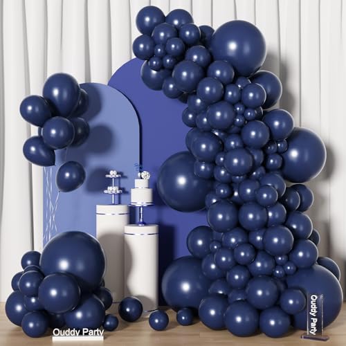 Image of Ouddy Party 129Pcs Navy Blue Balloons Arch Garland Kit 18 12 10 5 Inch | Different Sizes 6Pcs 18 inch Dark Blue Latex Balloons for Graduation Birthday Baby Shower Wedding Party Decorations
