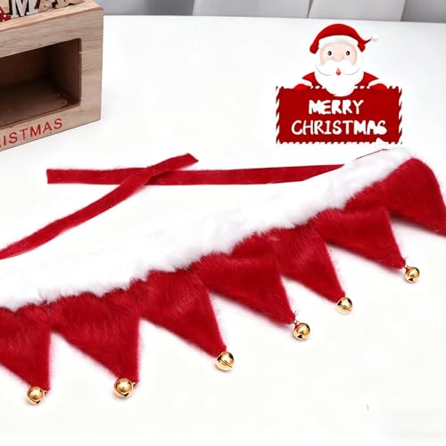 Hundehalstuch Weihnachten, Hundehalsband Weihnachten mit 8 Glöckchen, Verstellbare Katze Hunde Schal, Plüsch Haustier Kostüm Zubehör, Hund Katze Welpen Kätzchen (Rot, XL)
