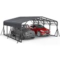 Jocoevol 20x20FT Metal Carport, Heavy Duty Car Garage w/Reinforced Support Rods and Windproof Ground Anchors, All-Weather Multi-Use Outdoor Shelter for Car, Boats and Truck