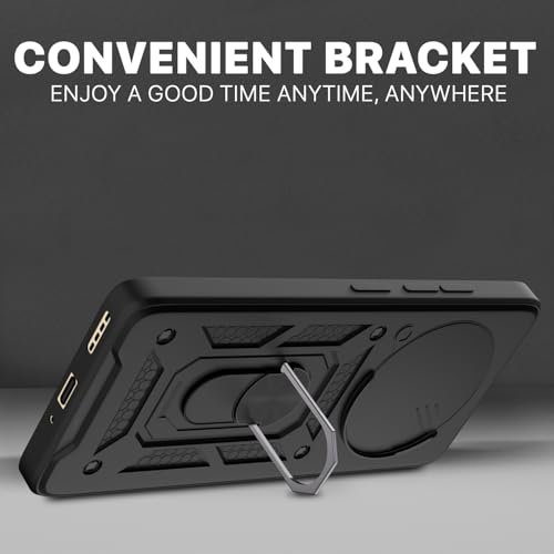 Image of Pikkme Back Cover for Realme P3 Pro 5G / Realme 14 Pro Plus 5G | 360 Protection Case | Sliding Camera Shield Cover & Ring Holder Stand D10 Tough Armor Bumper Case (Black)