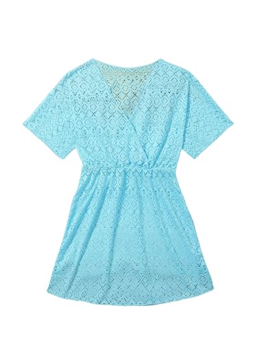 Image of SHENHE Girl's Chiffon V Neck Short Sleeve Drawstring Beach Dress Cover Up Kimono