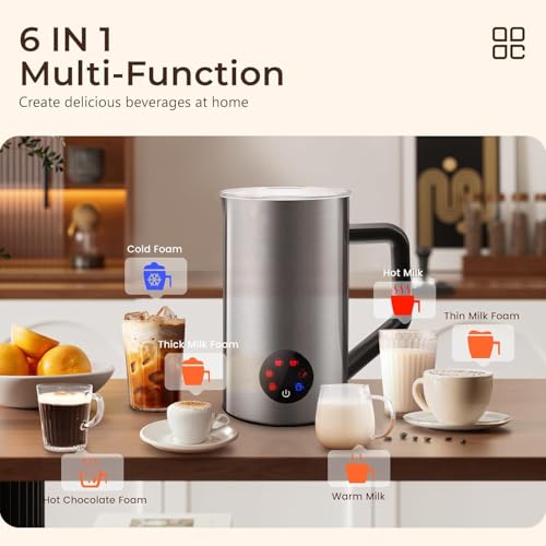 MAISON HUIS Milk Frother, 6-IN-1 Electric Milk Steamer, 20oz/591ml Hot & Cold Foam Maker for Latte & Cappuccino, 550W Fast Heating Stainless Steel Milk Steamer, Hot Chocolate Maker — view 6