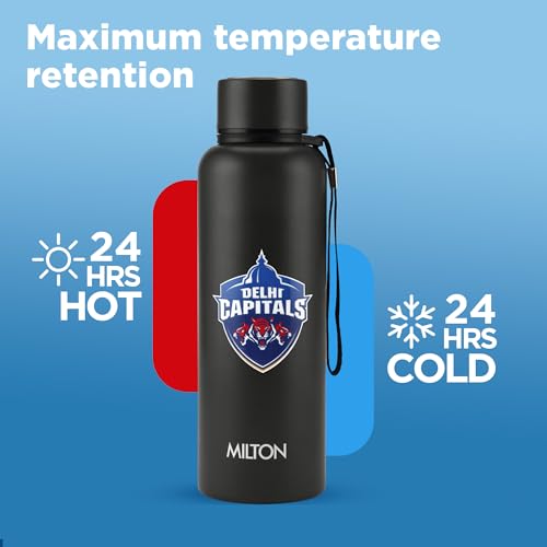 Image of Milton Sports Aura 750 | DC Official Drinkware Partner I Limited Edition Delhi Capitals Water Bottle | Stainless Steel I 24 Hr Hot & Cold | Designed for Cricket Lovers | 725 ml | Black
