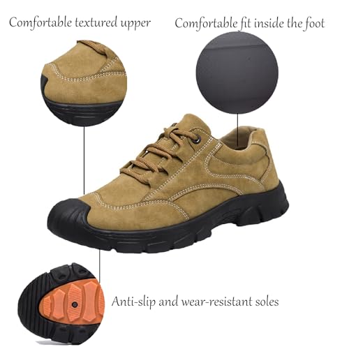 Men's Suede Leather Non-Slip Lace Up Hiking Shoes Low Cut Comfortable Waterproof Lightweight Trekking Outdoor Sneaker Summer Breathable Casual Walking Shoes2