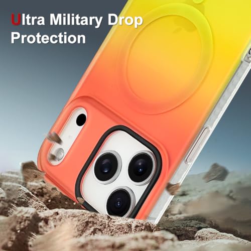 Image of AIGOMARA Magnetic Case for iPhone 17 Pro Max, Compatible with Magsafe, Fluorescent Iridescent Case for Women Girls, Shockproof Translucent Matte Protective Cover 6.9 Inch 2025, Orange Yellow