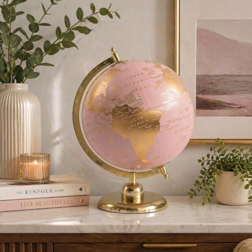 Image of 8 Inch Premium Pink & Gold World Globe with Metallic Base - Luxury Decorative Desk Globe for Home, Office & Study.