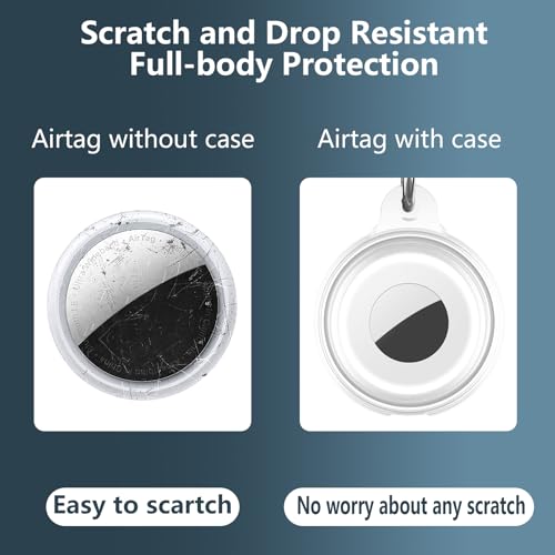 2 Pack IPX8 Waterproof Compatible with AirTag Keychain Holder Case,Lightweight, Anti-Scratch, Easy Installation,Soft Full-Body Shockproof for Luggage,Key Ring,Dog Collar,Belt Key Clip(Black/Clear)