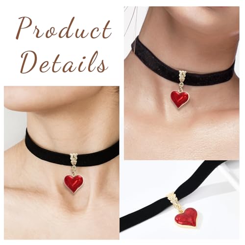 Moguri® Schwarze Halskette im Vintage-Stil für Damen, Samt-Tropfenöl, rotes Herz, schwarzes Halsband, Valentinstag Weihnachten Cosplay Party Schmuck, verstellbare Länge