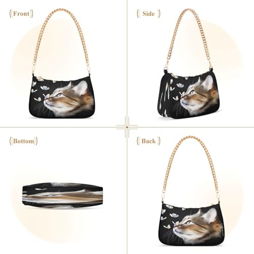 Shoulder Bags for Women Cute Kitty Cat with Butterfly Hobo Tote Handbag Small Clutch Purse with Zipper Closure2