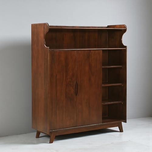 Image of The Attic Ritz Shoerack, Shoe Storage Cabinet for Home, Shoe Rack with Seat & Door, Shoe Organizer, Shoe Rack for Home, Honey Matte Finish