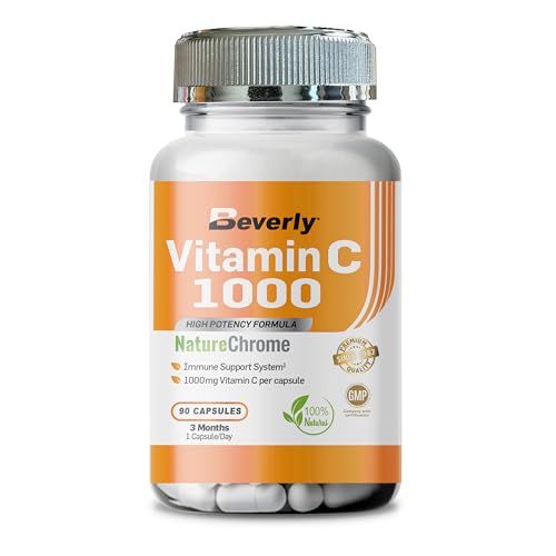 Beverly Vitamina C 1000-90 Cápsulas vegetales - 1 g de vitamina C por cápsula - 90 servicios - Mejora del sistema inmunológico y reducción de la fatiga