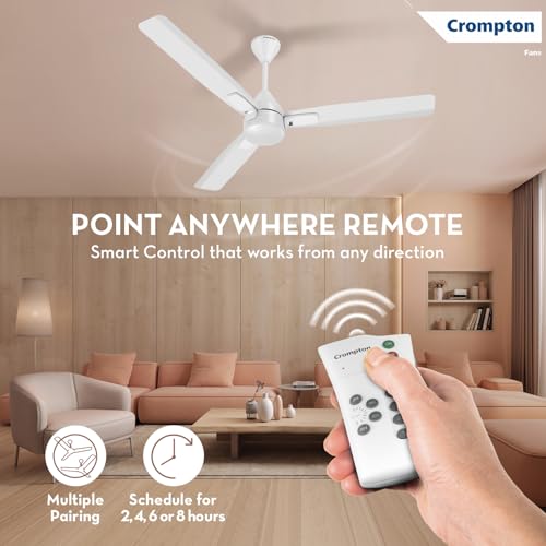 Image of Crompton Energion Caelum 1200mm BLDC Ceiling Fan | Remote & Regulator Control | Multiple Fan Pairing on Remote | BEE 5 Star Rated| High Air Delivery | Low Noise | 4 Years Brand Warranty | Silver White