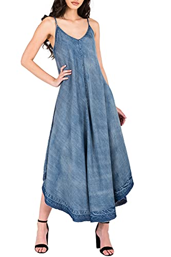 Standards & Practices Women's Spaghetti Strap Denim Tencel Maxi Slip