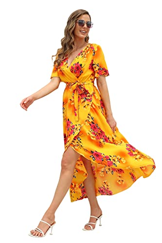 Image of VintageClothing Women's Wrap V Neck Floral Summer Dresses High Low Maxi Casual