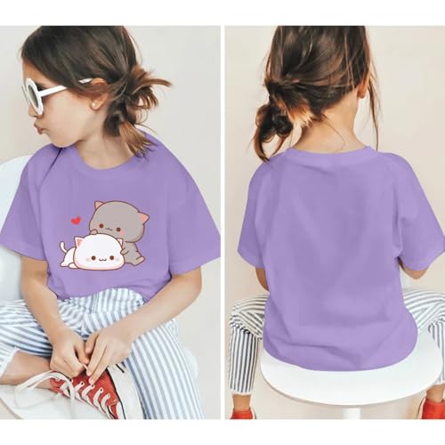 Image of KEEVICI Cute Cat Shirts for Girls Graphic Tees Kids Kawaii Cartoon Animal Print T Shirt Summer Cotton Short Sleeve Tops