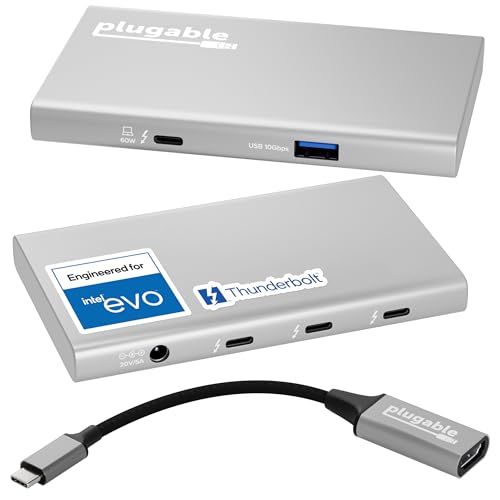 Plugable 5-in-1 Thunderbolt 4 Hub,Single 8K or Dual 4K Display, 4K HDMI Adapter Included...