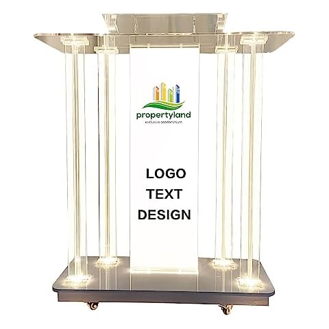 HIMcup Custom Logo & Text Acrylic Lectern Podium,Transparent Acrylic Podium with Wheels,Portable LED Acrylic Podium for Churches,Rolling Speech Podium for School, Office,Wedding,39.4x15.7x45.7 inch Cover