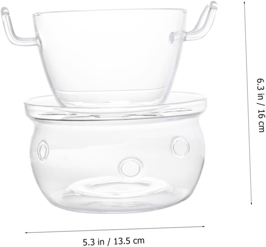 Alipis Trapezoidal Glass Chocolate Melt Pan with Base, Butter and Cheese Heating Pot for Party Fondue, Kitchen Cooking Baking Meltware