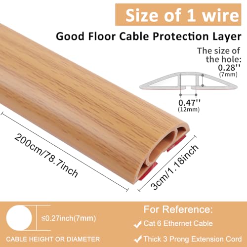 Image of Serplex 6.6Ft Self Adhesive Floor Cord Cover PVC Cord Hider Floor Cable Management Wire Protector Cover Soft Power Cable Protector for Offices,Gym,Exhibitions,Cable Cavity: 0.39 inch(W) X 0.27 inch(H),Brown