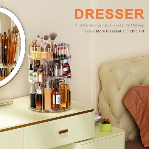 Auxmir Schminktisch Organizer mit 9 Einstellbaren Stufen, Make Up Organizer 360° Drehbar, Extra Größer Kosmetik Skincare Organize, Schmink Aufbewahrung für Schlafzimmer Badezimmer als Geschenk