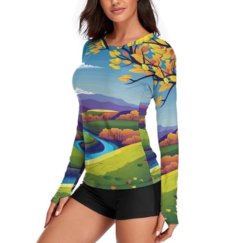 Trees and Mountains Rash Guard for Women Long Sleeve Swimsuits Sun Protection Sun Shirt Swim Shirts Hiking Tops2
