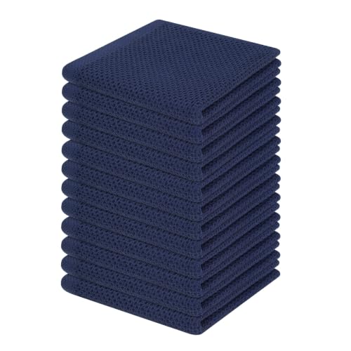Image of Homaxy 100% Cotton Waffle Weave Kitchen Dish Cloths 12-Pack, Dark Navy | 12 x 12 Inches, Ultra Soft Absorbent Dish Towels, Quick Drying Dish Rags with Hanging Loop