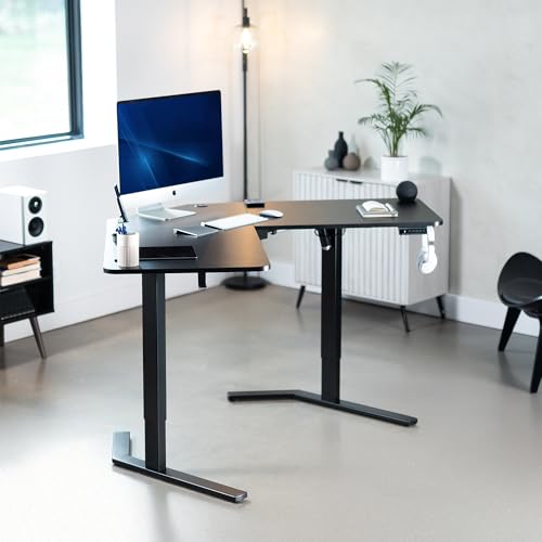 Image of VIVO Black 55 x 55 in Corner Standing Desk, DESK-E1L110B | Electric, L-Shaped Table, Sit Stand, Height Adjustable, Memory Presets, Home and Office Furniture, Black Frame